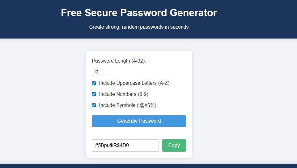 Free Secure Password Generator