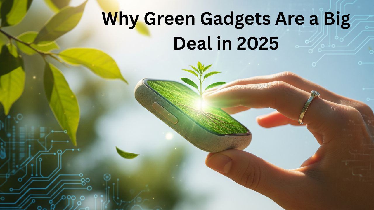 Close-up of a hand holding a modern green gadget, symbolizing eco-friendly tech and sustainable innovations in 2025.