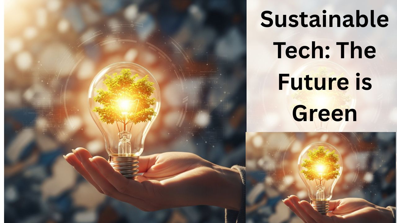 Human hand holding light bulb with glowing green plant, symbolizing sustainable technology innovations.